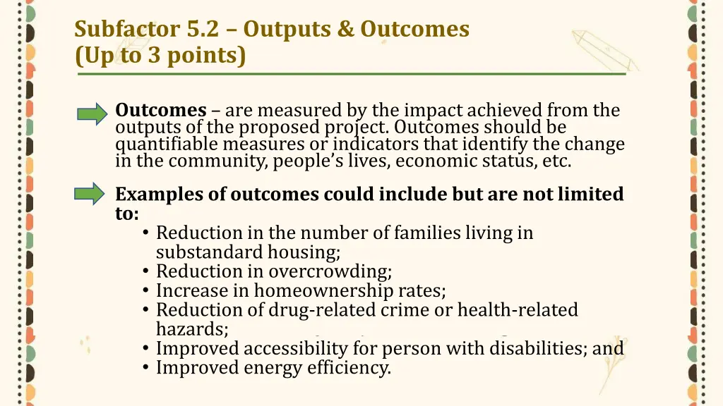 subfactor 5 2 outputs outcomes up to 3 points 2