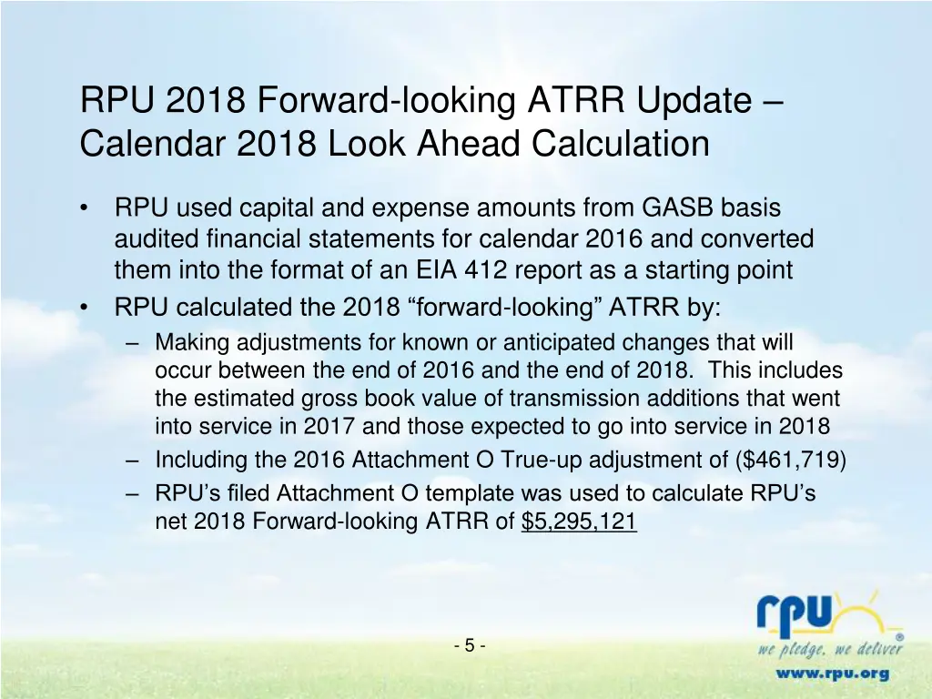 rpu 2018 forward looking atrr update calendar