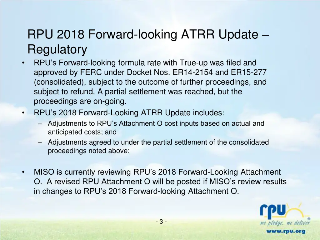 rpu 2018 forward looking atrr update regulatory