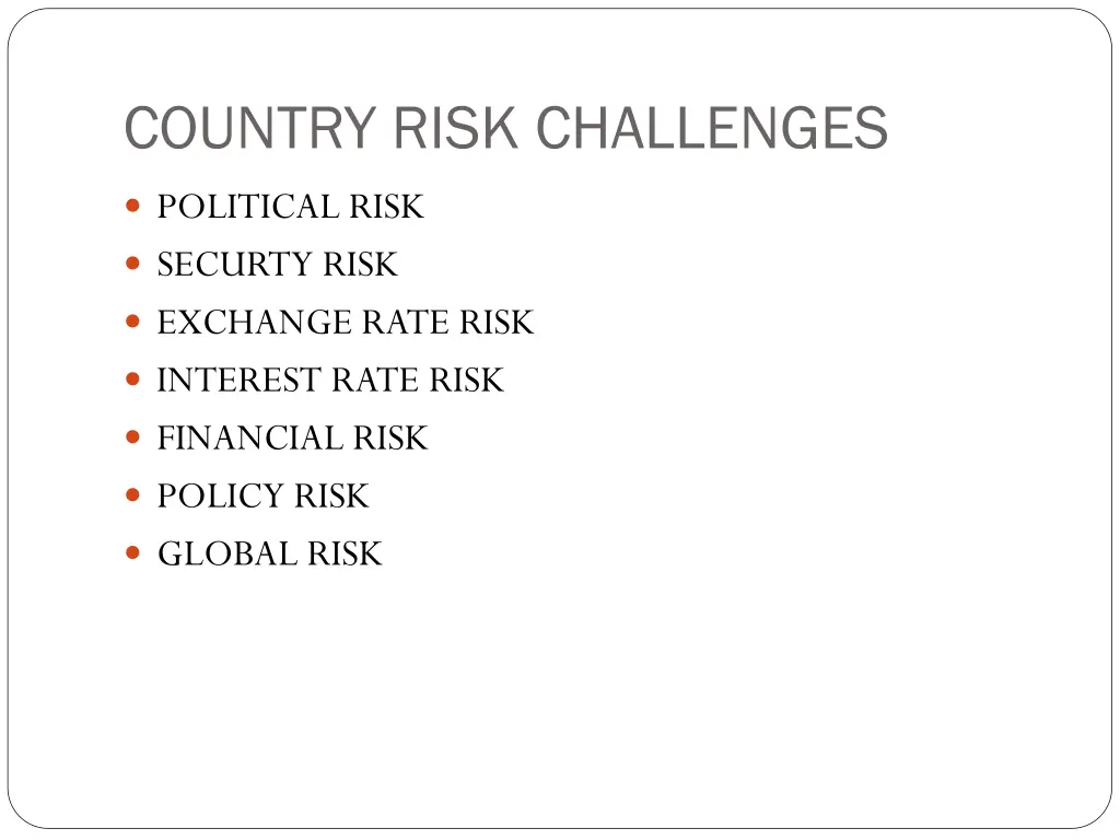 country risk challenges