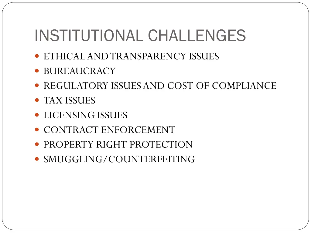 institutional challenges