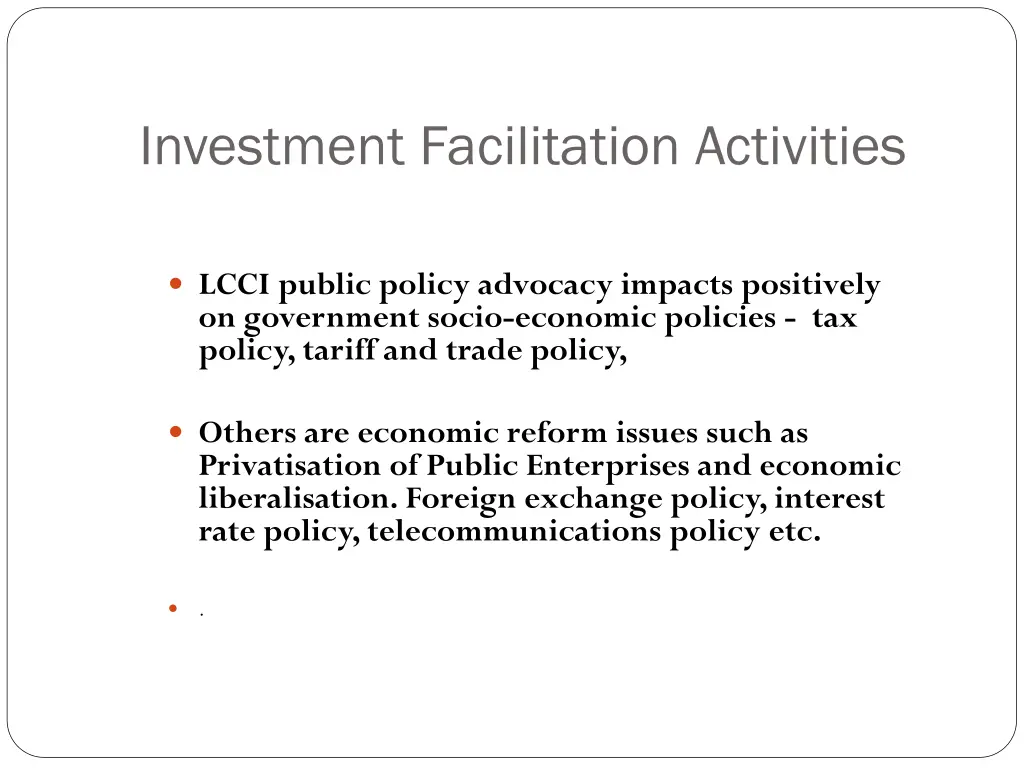 investment facilitation activities