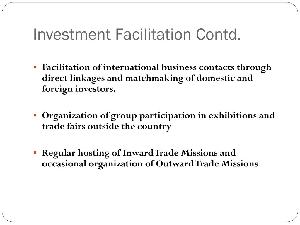 investment facilitation contd