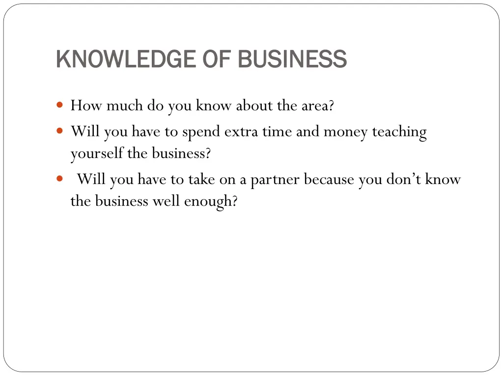 knowledge of business knowledge of business