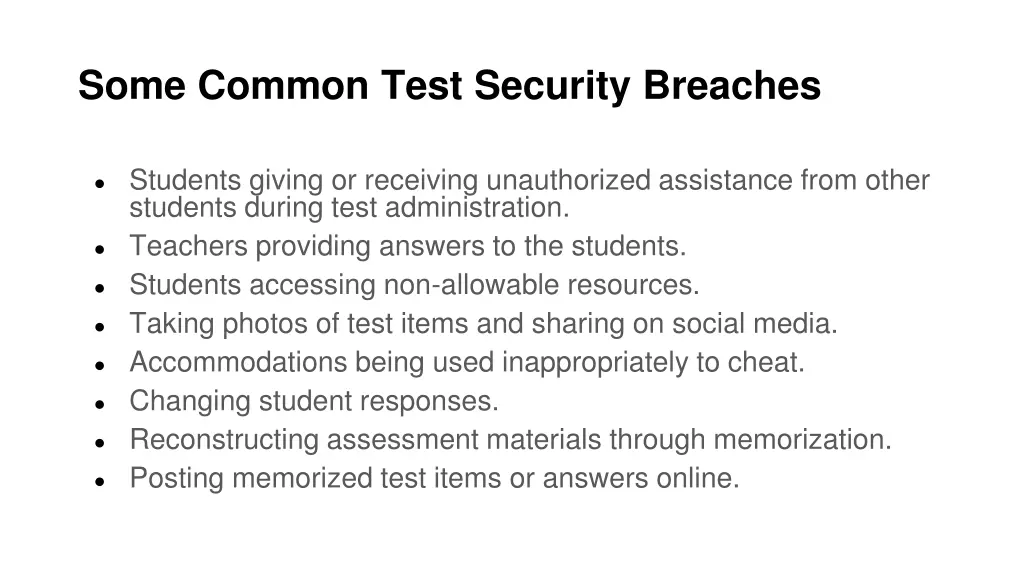 some common test security breaches