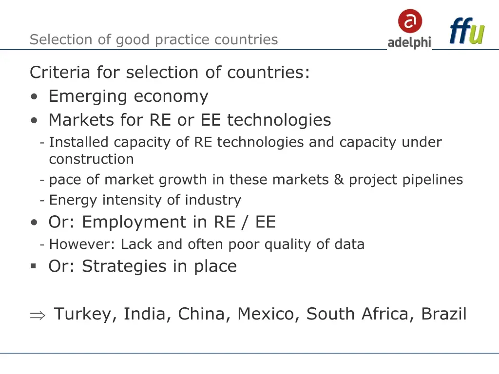 selection of good practice countries