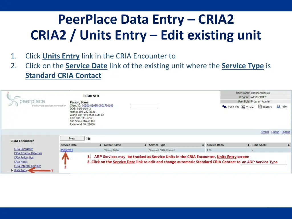 peerplace data entry cria2 cria2 units entry edit