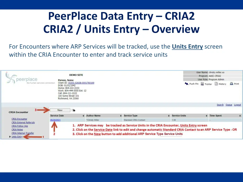 peerplace data entry cria2 cria2 units entry