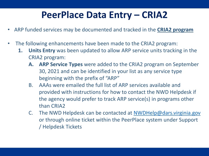 peerplace data entry cria2