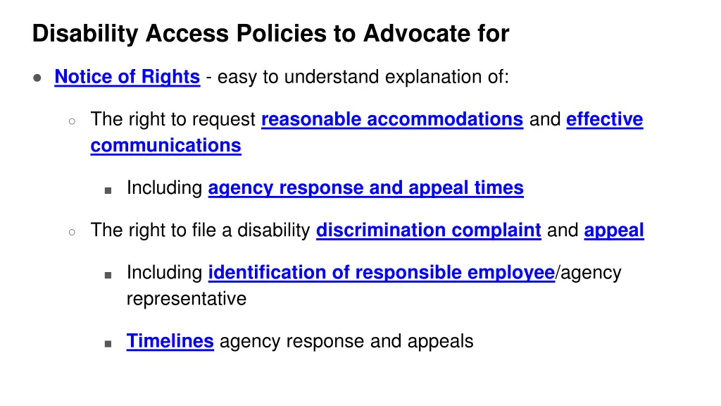 disability access policies to advocate for