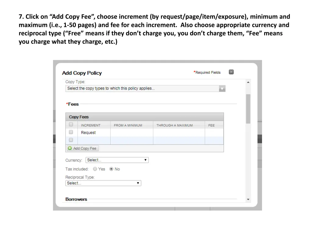 7 click on add copy fee choose increment