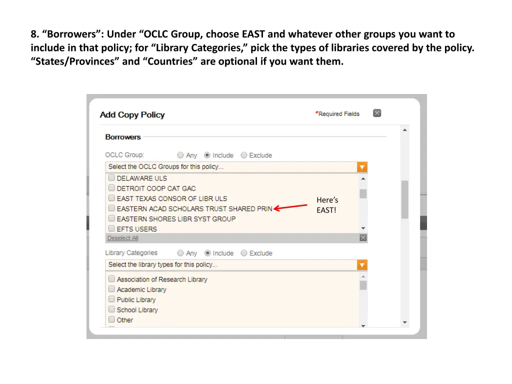 8 borrowers under oclc group choose east