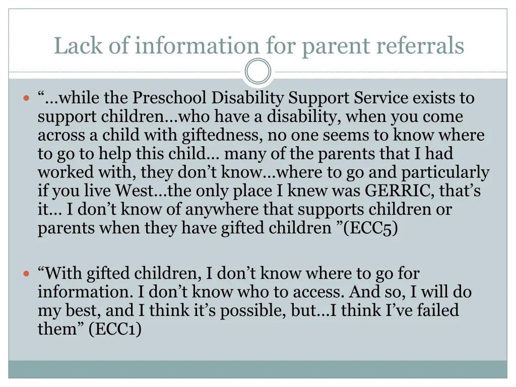 lack of information for parent referrals