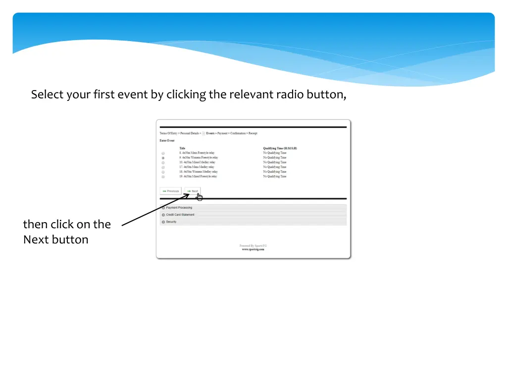 select your first event by clicking the relevant