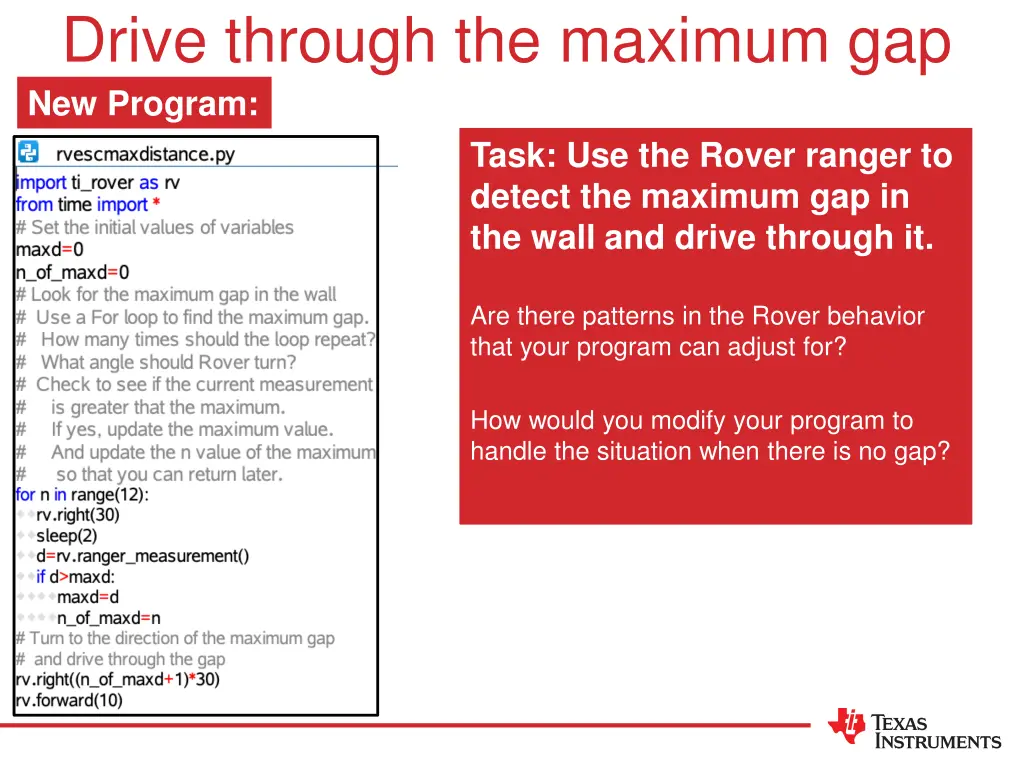 drive through the maximum gap new program 1