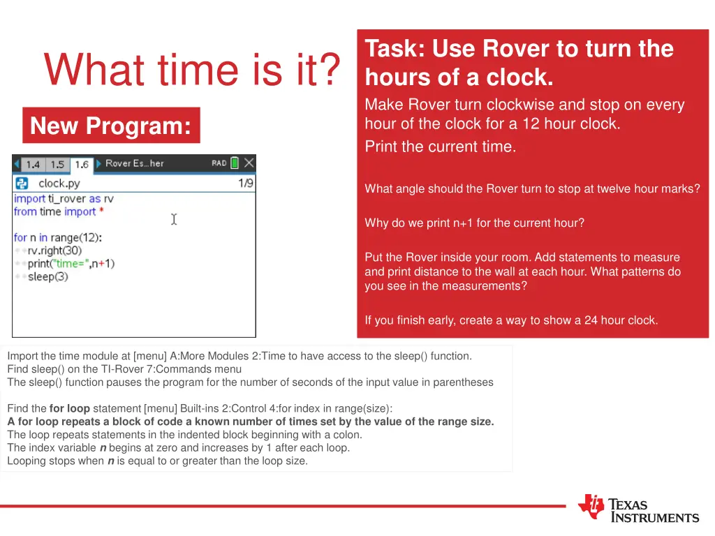 task use rover to turn the hours of a clock make