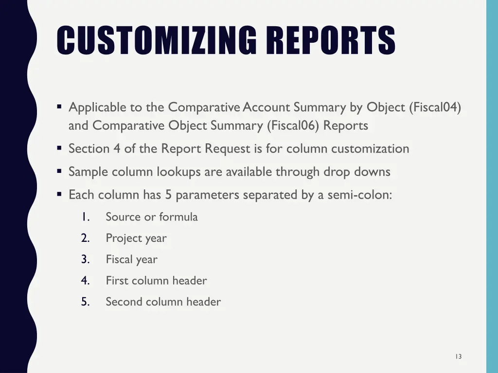 customizing reports