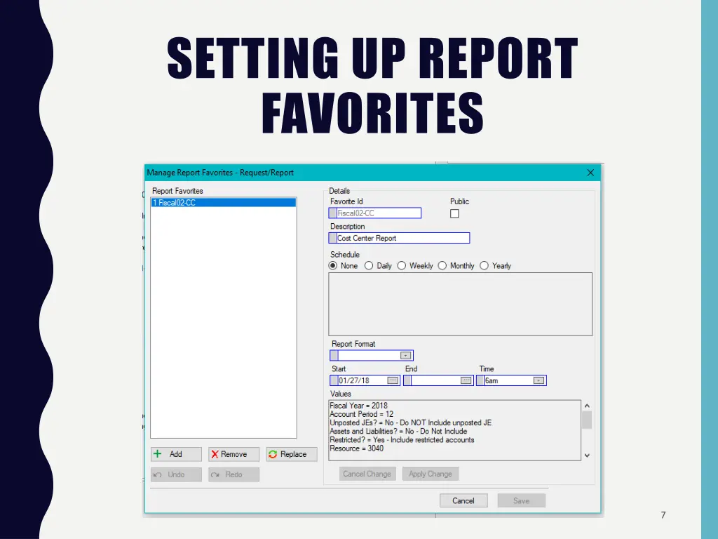 setting up report favorites