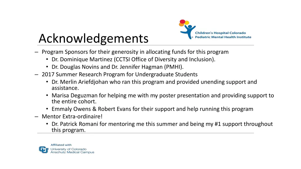 acknowledgements program sponsors for their