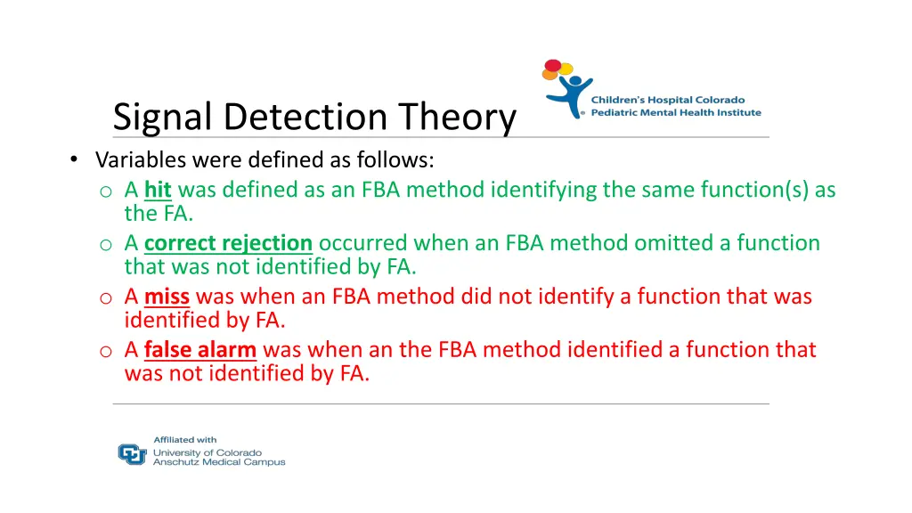 signal detection theory variables were defined