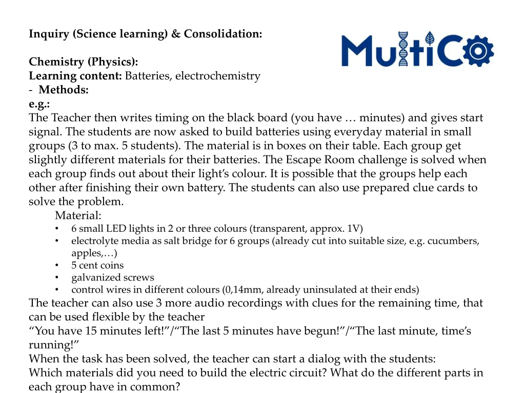 inquiry science learning consolidation