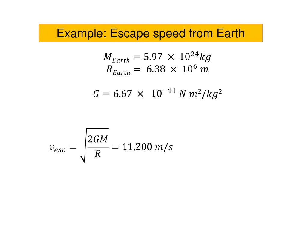 example escape speed from earth