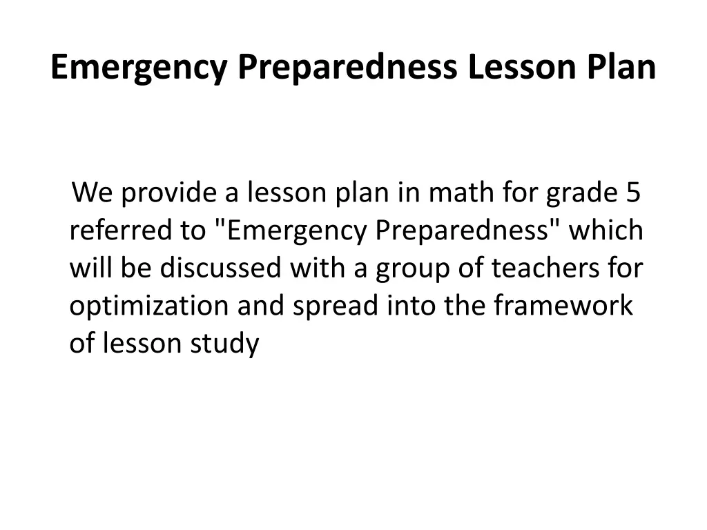 emergency preparedness lesson plan