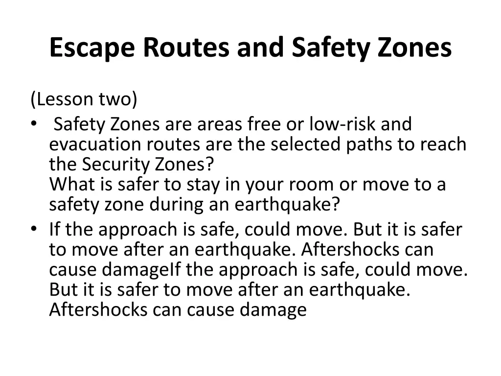 escape routes and safety zones