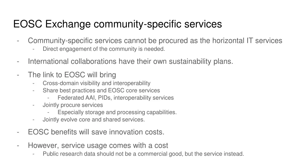 eosc exchange community specific services