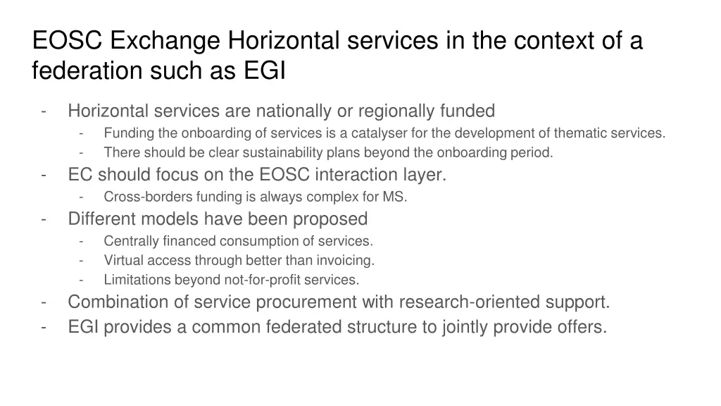 eosc exchange horizontal services in the context