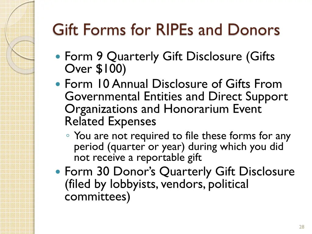 gift forms for ripes and donors