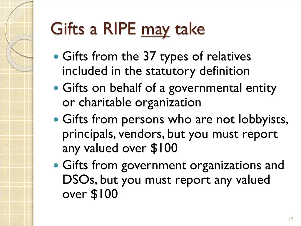 gifts a ripe may take