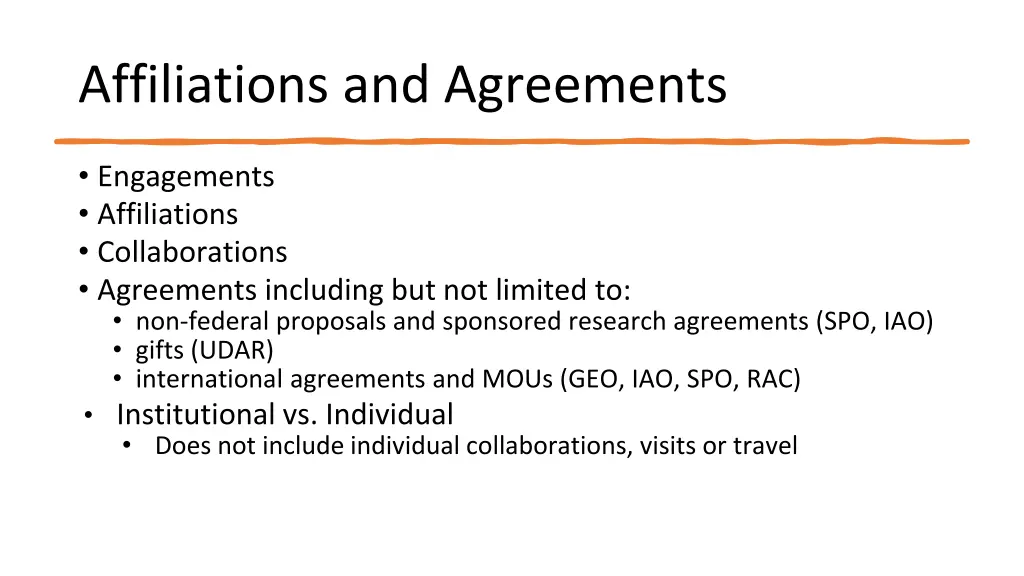 affiliations and agreements