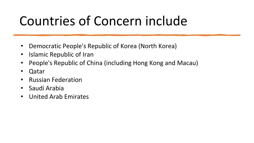 countries of concern include