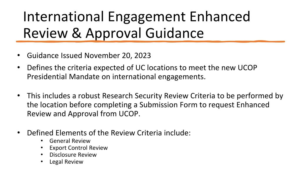 international engagement enhanced review approval