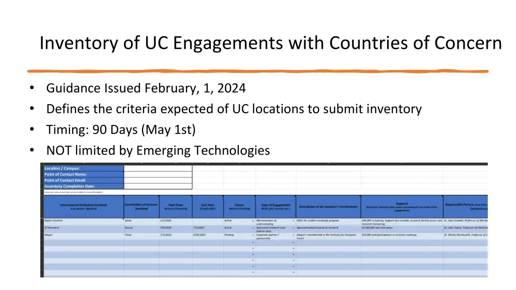 inventory of uc engagements with countries