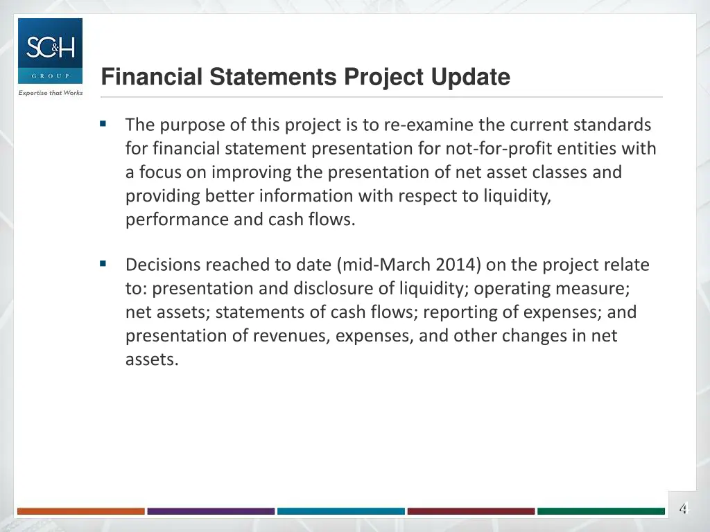 financial statements project update