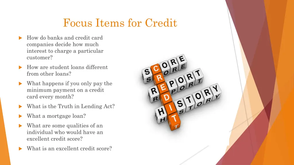 focus items for credit
