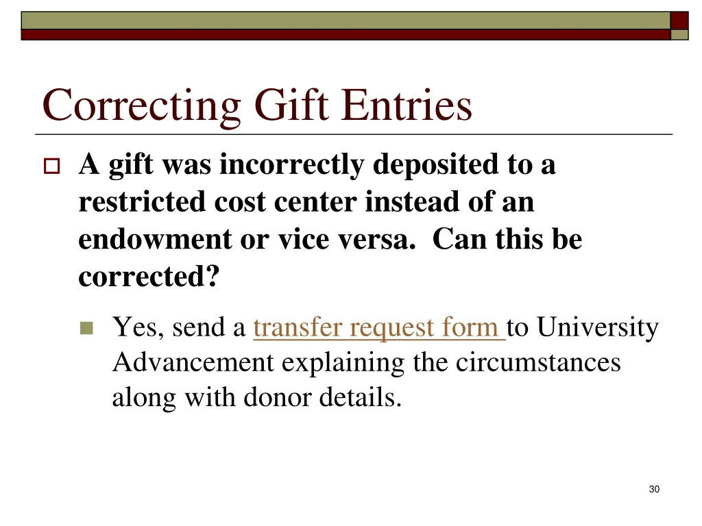 correcting gift entries