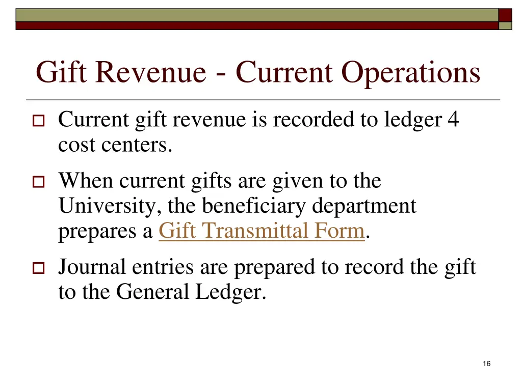 gift revenue current operations