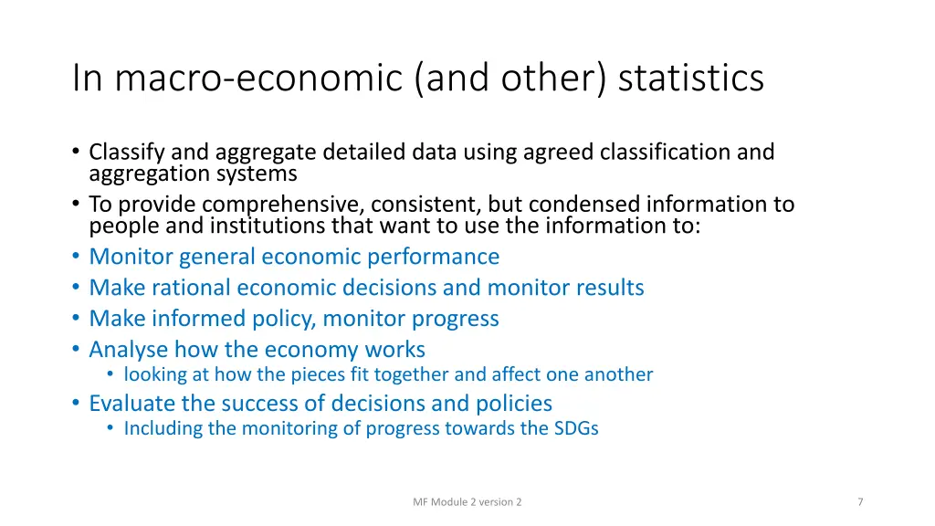 in macro economic and other statistics