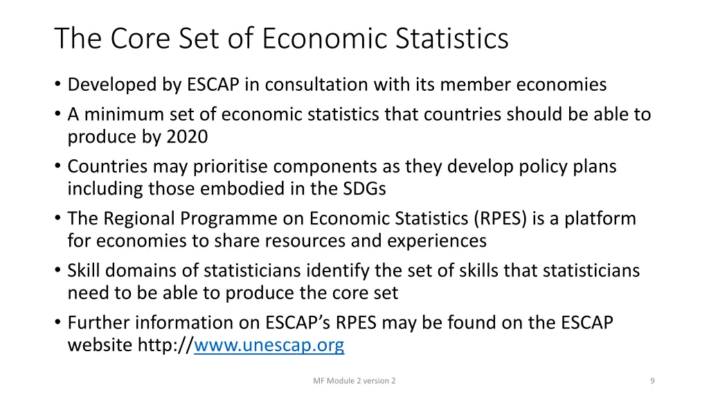 the core set of economic statistics