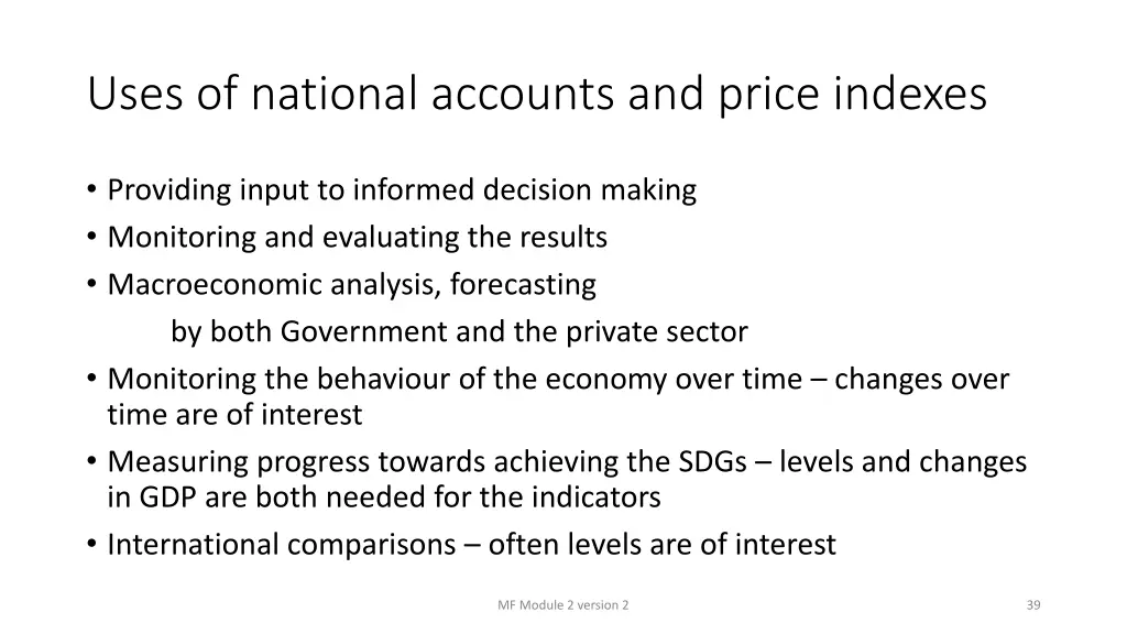 uses of national accounts and price indexes