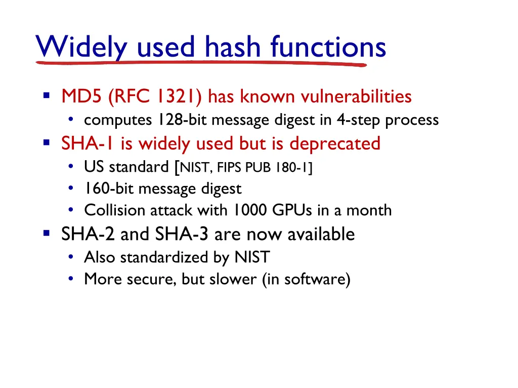 widely used hash functions