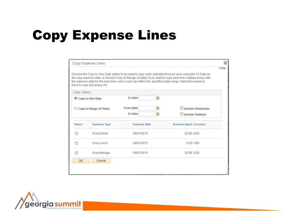 copy expense lines