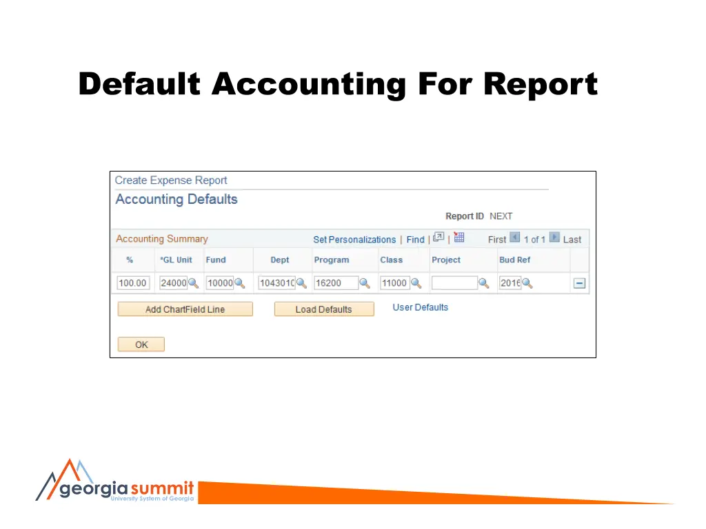 default accounting for report