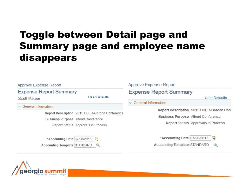 toggle between detail page and summary page