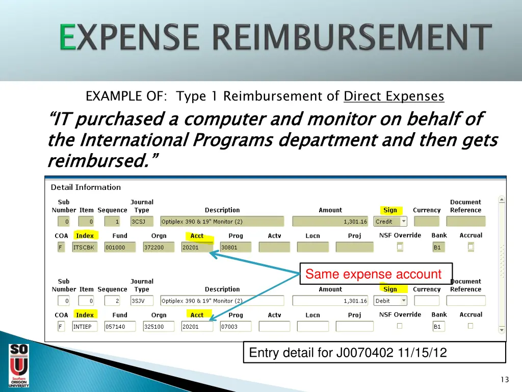 example of type 1 reimbursement of direct