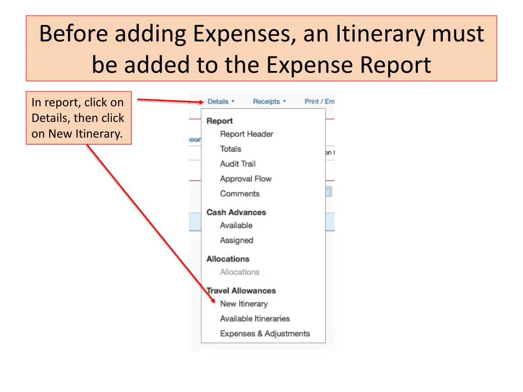 before adding expenses an itinerary must be added