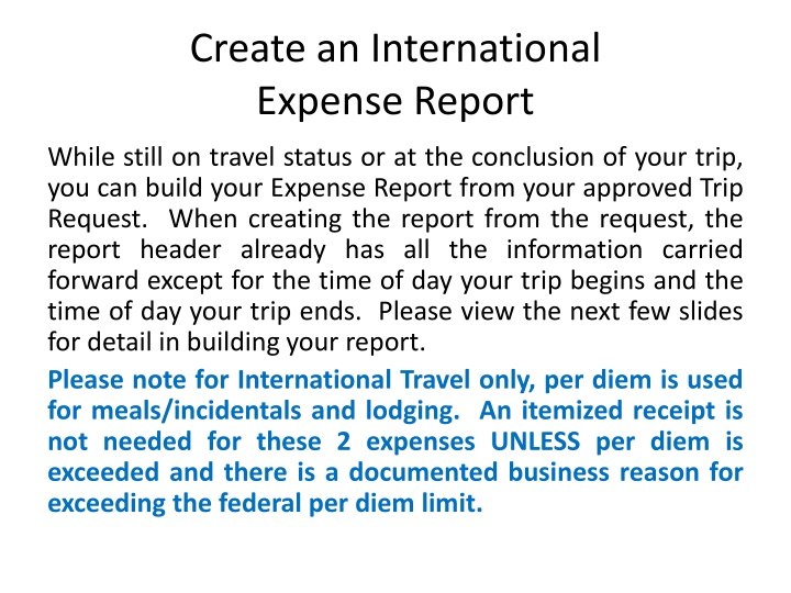 create an international expense report